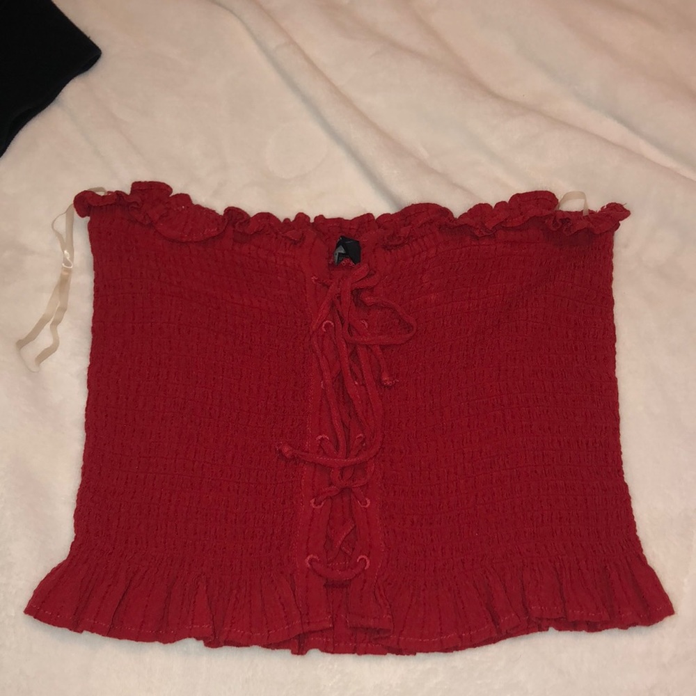american eagle tube top with ruffles